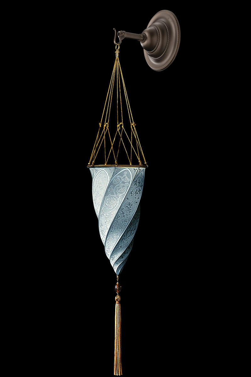 Fortuny Cesendello light blue silk lamp