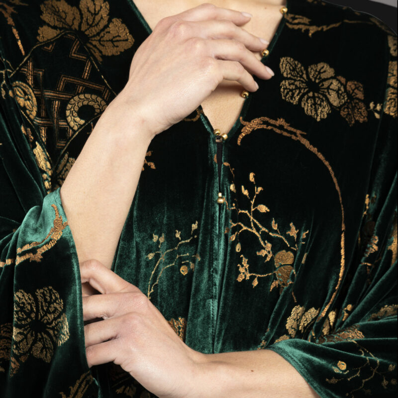 海伦娜 | 印花天鹅绒短款晚礼服 | Riassunto 冷杉绿
