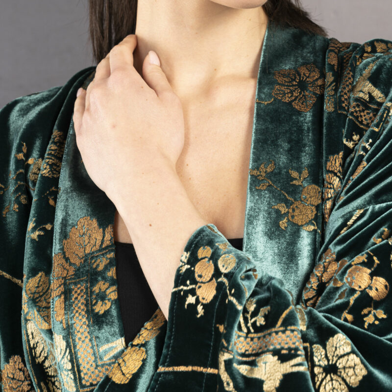 Isabel | 印花天鹅绒和服外套 | Riassunto 墨绿色