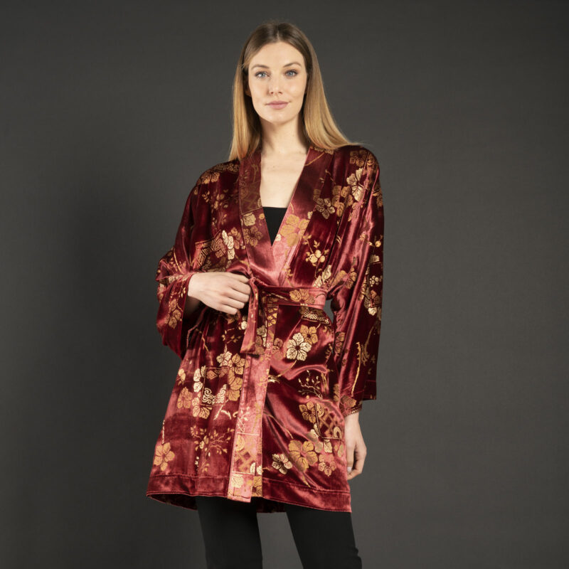 Isabel | 印花天鹅绒和服外套 | Riassunto 宝石红 - 图片 2