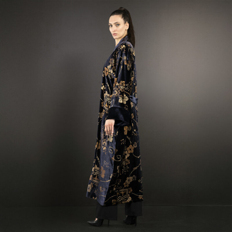 Audrey | 印花天鹅绒长和服外套 | Riassunto 深蓝色 - 图片 4