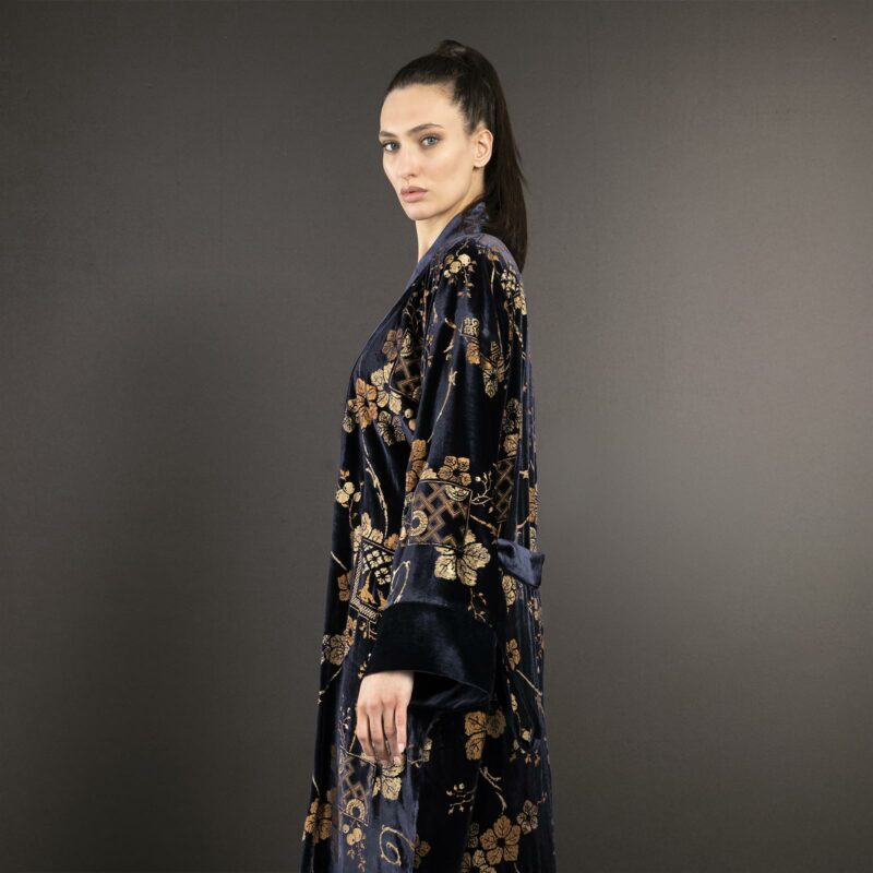 Audrey | 印花天鹅绒长和服外套 | Riassunto 深蓝色