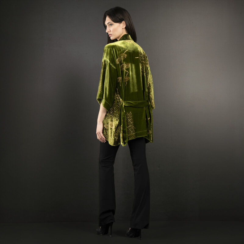 Iris | 印花天鹅绒和服短外套 | 日本 浅绿色 - 图片 3