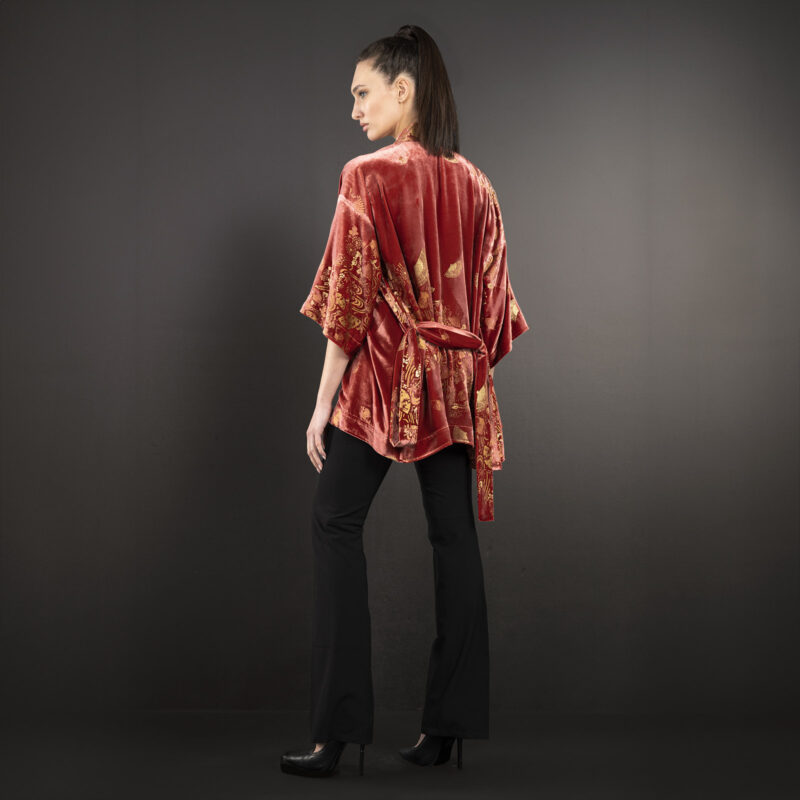 Iris | 印花天鹅绒和服短外套 | Ventagli 肉桂色 - 图片 5