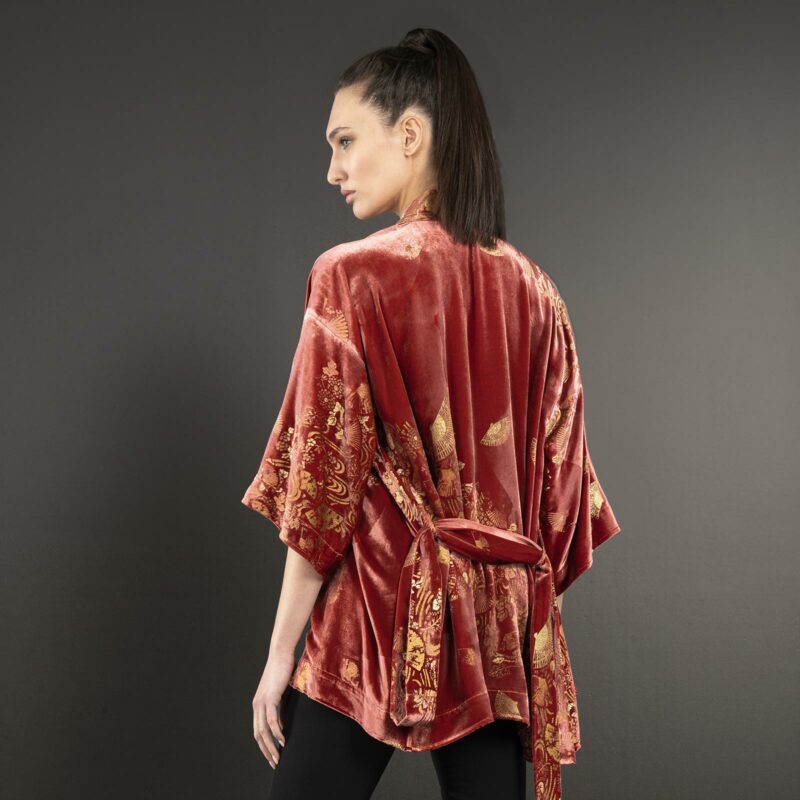 Iris | 印花天鹅绒和服短外套 | Ventagli 肉桂色 - 图片 3