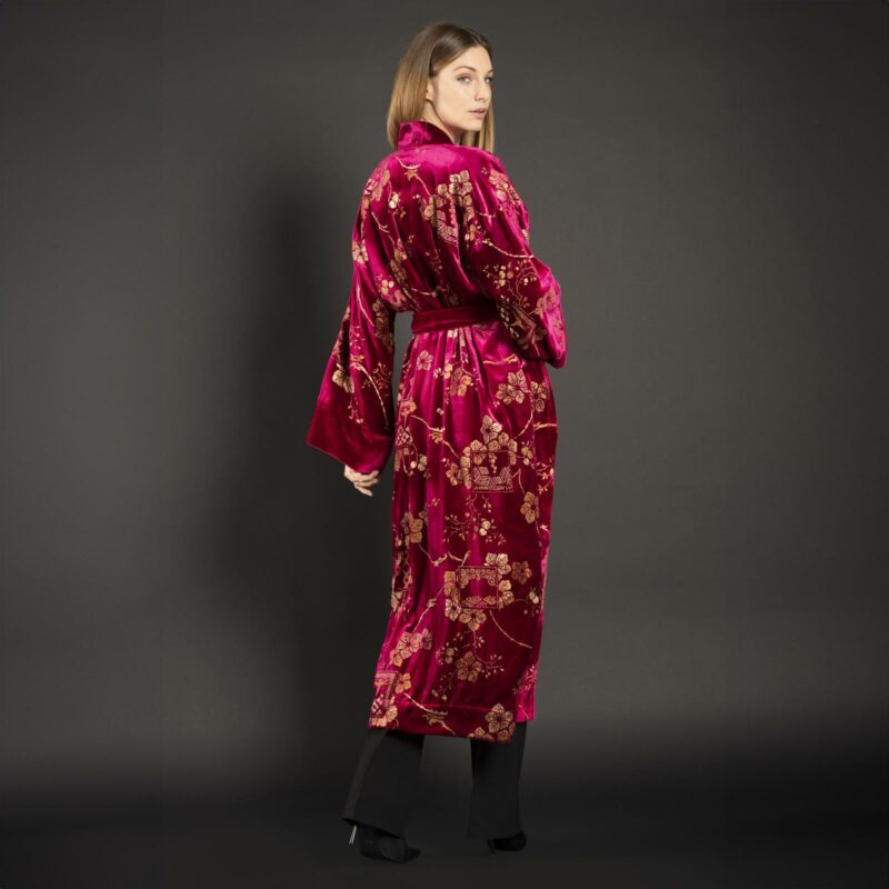 Audrey | 印花天鹅绒长款和服外套 | Riassunto 品红色