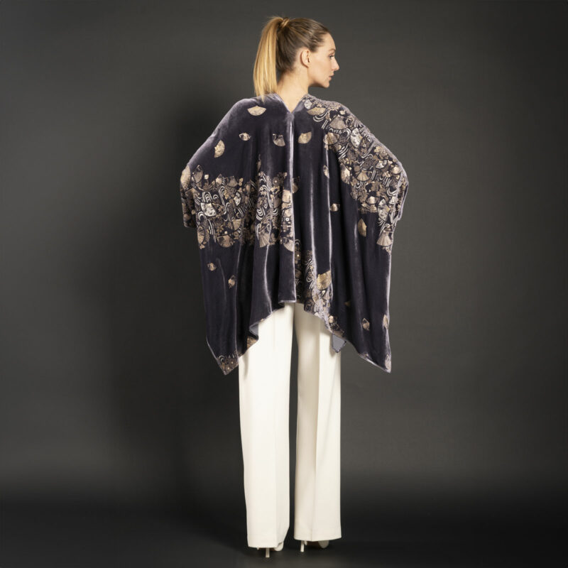 海伦娜 | 印花天鹅绒短款晚礼服 | Ventagli 紫灰色 - 图片 3