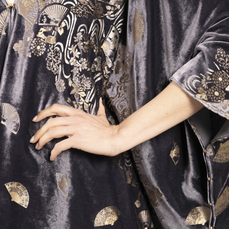 海伦娜 | 印花天鹅绒短款晚礼服 | Ventagli 紫灰色 - 图片 5