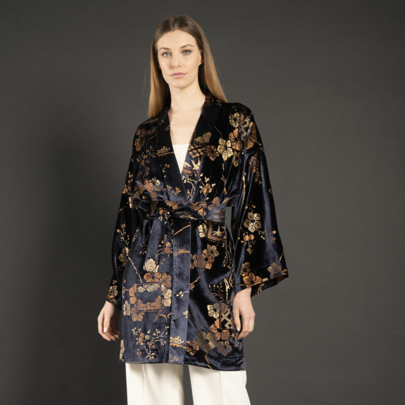 Isabel | 印花天鹅绒和服外套 | Riassunto 深蓝色 - 图片 3
