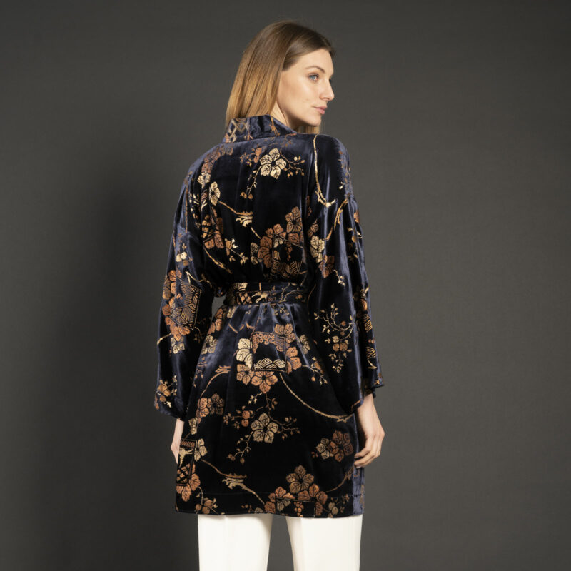 Isabel | 印花天鹅绒和服外套 | Riassunto 深蓝色