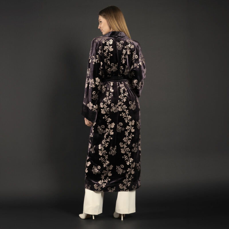 Audrey | 印花天鹅绒长和服外套 | 玫瑰紫 - 图片 4