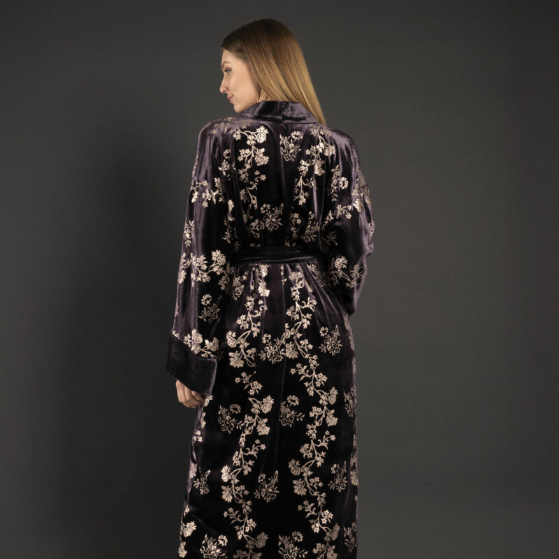 Audrey | 印花天鹅绒长和服外套 | 玫瑰紫