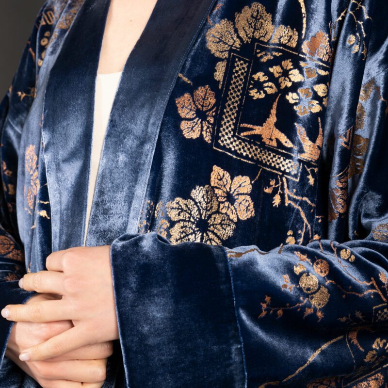 Audrey | 印花天鹅绒长和服外套 | Riassunto 蓝色