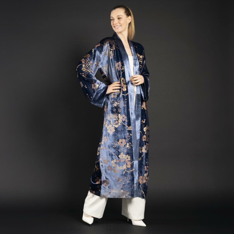 Audrey | 印花天鹅绒长和服外套 | Riassunto 蓝色 - 图片 4