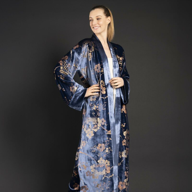 Audrey | 印花天鹅绒长和服外套 | Riassunto 蓝色 - 图片 2