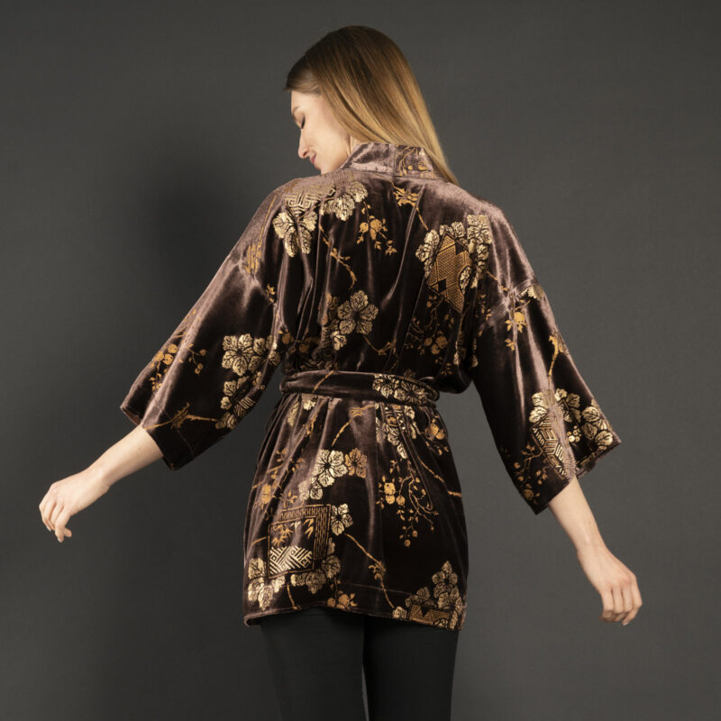 Iris | 印花天鹅绒和服短外套 | Riassunto 可可色 - 图片 2