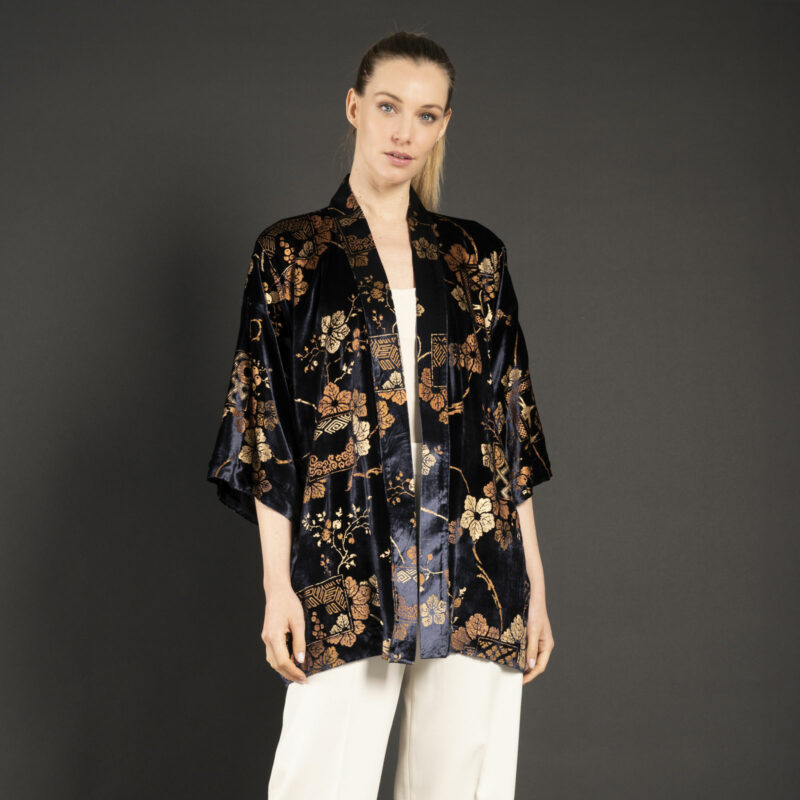 Iris | 印花天鹅绒和服短外套 | Riassunto 深蓝色 - 图片 3