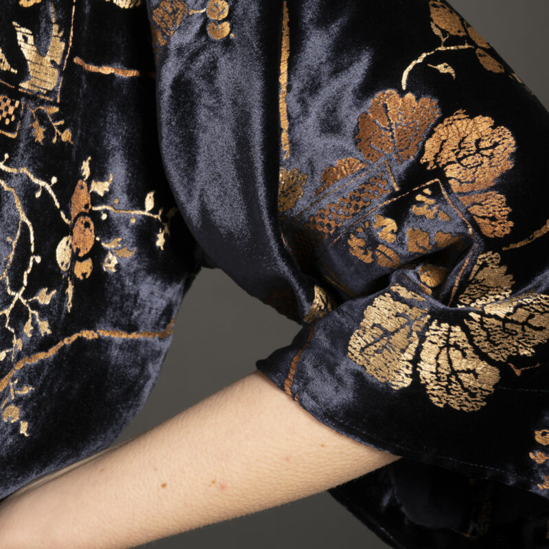 Iris | 印花天鹅绒和服短外套 | Riassunto 深蓝色